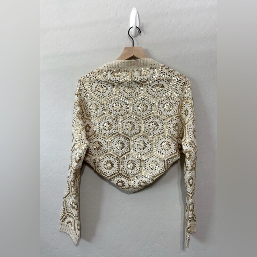 LN White House Black Market Cropped Embroidered Knit Sequin Open Cardigan Y2K - Picture 8 of 16